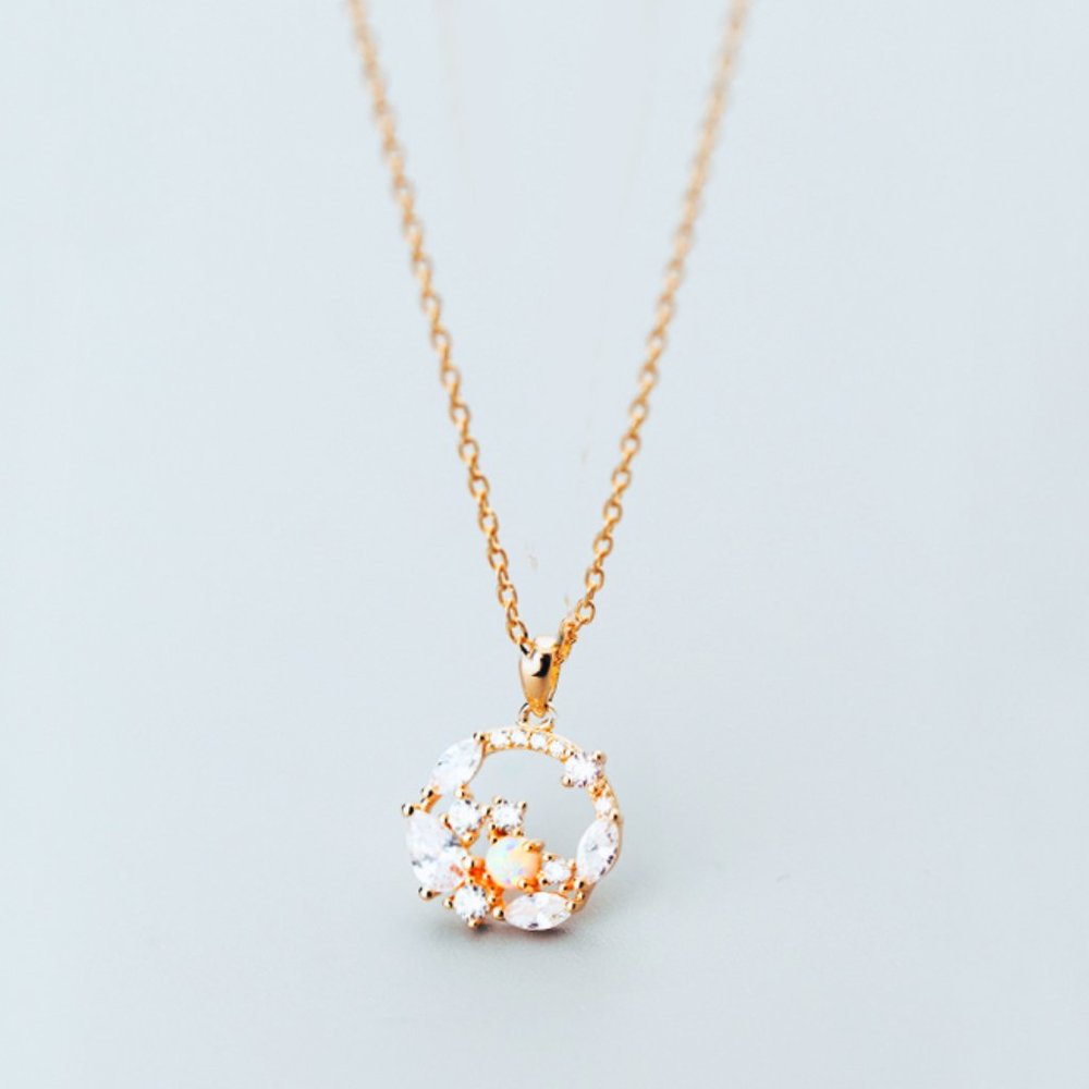Gold Vermeil Rose Gold Fire Opal Floral Necklace - Picture 6 of 9